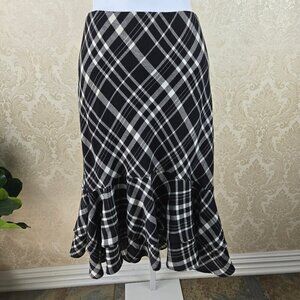 Lauren Ralph Lauren Size Medium Black White Plaid Skirt Ruffled Tiered Hemline